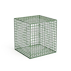 Green Wire Mesh Cube Cage Structure Isolated on White Background
