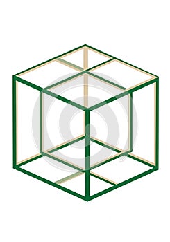 Green wireframe cube with an optical