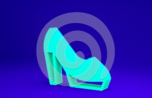 Green Woman shoe with high heel icon isolated on blue background. Minimalism concept. 3d illustration 3D render