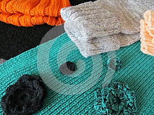 Green women scarf and gloves