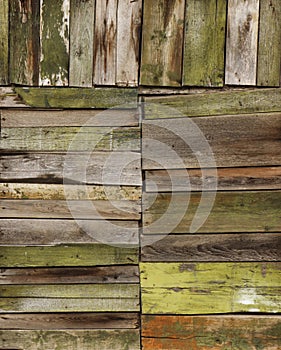 Shabby green painted wood old boards photo