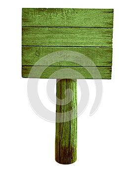 Green wood road sign isolated on white