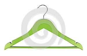 Green wooden clothes hanger isolated on white background