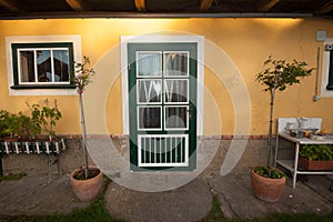 Green wooden door of a house