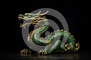 Green wooden dragon Golden Statue.