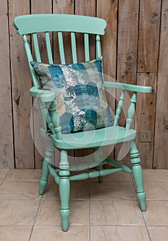 Green Wooden Farmhouse Grandfather Chair with cushion