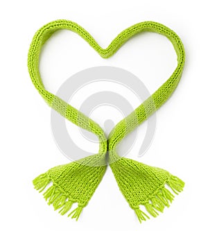 Green wool scarf heart shape photo