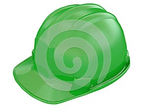 Verde obrero casco de construcción paginas sobre el blanco  una imagen tridimensional creada usando un modelo de computadora 