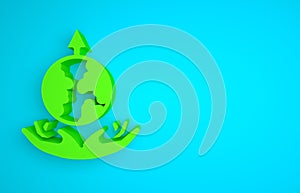 Green World expansion icon isolated on blue background. Minimalism concept. 3D render illustration