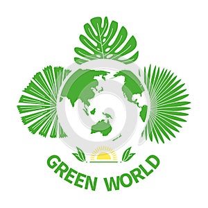 Green world leaves silhouette icons Greenpeace analysis leaf design linear elements eco logo emblem planet tree health photo
