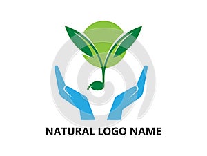 Green world logo or icon design vector template, save tree and plant