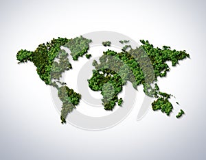 Green World Map- 3D tree or forest shape of world map