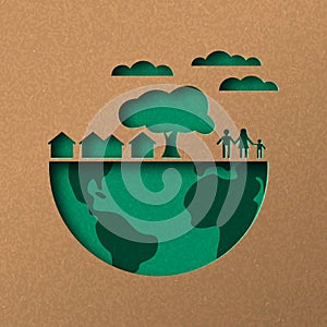 Green world papercut concept with eco city