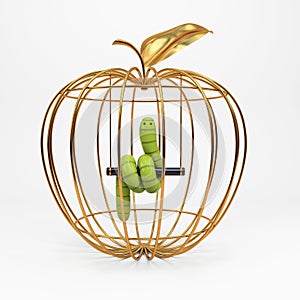 Green worm in the apple