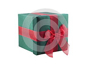 Green Wrapped Gift with Red Bow