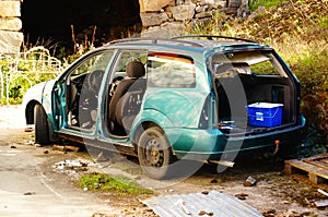 Green wrecked car, Norway