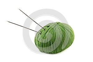 Green yarn clew with spoke isolated on white