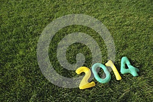 Green and Yellow 2014 Message on Grass Background