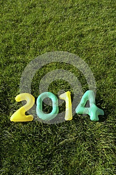 Green and Yellow 2014 Message on Grass Background