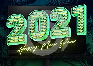 Green Yellow 3D Steampunk Neon 2021 Sign