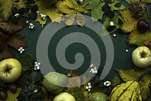 Green yellow autumn harvest top view background