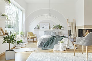 Green and yellow bedroom interior