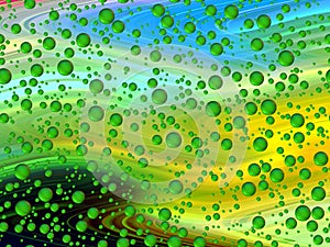 Green yellow blue bubbles texture neon rainbow bright geometries, abstract colorful background