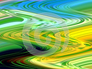 Green yellow blue fluid texture neon rainbow bright geometries, abstract colorful background