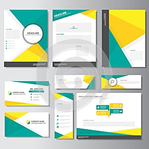 Green yellow business brochure flyer leaflet presentation card template Infographic elements flat design set for marketing