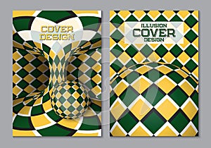 Green yellow color scheme book cover design template with optical motion illusion elements