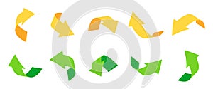 Green yellow curved arrows 3d realistic set vector