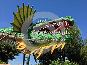 Green and yellow dragon sculpture