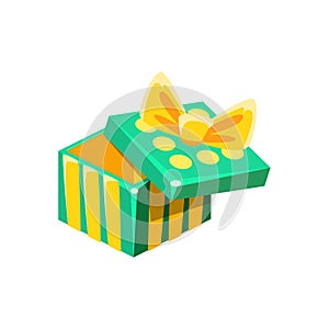 Green And Yellow Empty Gift Box Without Present, Decorative Wrapped Cardboard Celebration Giftbox