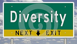 Green and yellow highway sign for DIVERSITY