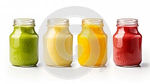 Green yellow orange and red smoothie in glass on white background generative AI