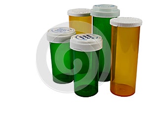 Green and yellow pharmaceutical medicine bottles