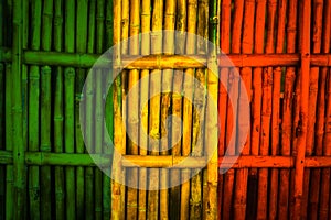 Green yellow red on bamboo , reggae background concept photo