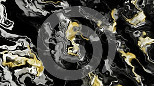 Green and yellow spilled paint spots. Motion. Dark background with light sparkling patterns made in computer graphics.