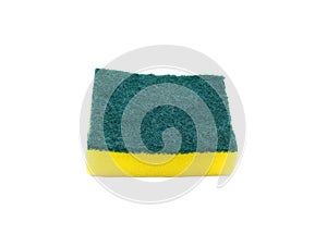 Green and yellow sponge for washing dishes isolated on white background