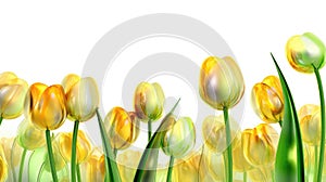 Green And Yellow Tulip Flowers Glitter Super Detail. Generative AI