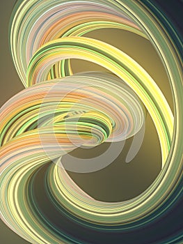 Green yellow twisted shape. Computer generated abstract geometric 3D render illustration