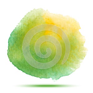 Green - yellow watercolor vector stain. Vibrant watercolor vector spot design element isolated on white background.