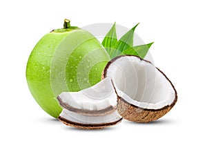 Green young coconut with drop water isolated