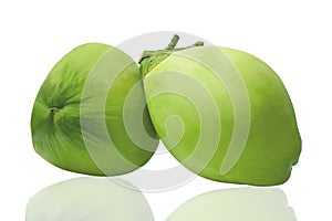 Green young coconut fruit isolated on white background