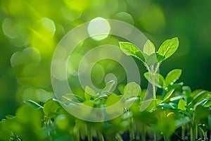 Green young sprout of greenery on a green background. Business, startup