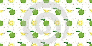 Green yuzu japanese citron fruit seamless pattern vector illustration.