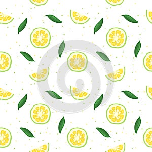 Green yuzu japanese citron fruit seamless pattern vector illustration isolated on white background.