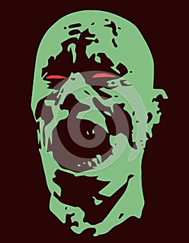 Green zombie screams head. Vector illustration.