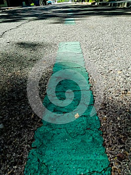 Green zone of regulated parking in a street of the city of Madrid