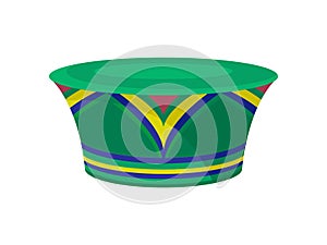 Green zulu hat with bright ornament. African traditional headdress for women. Female accessory. Flat vector icon photo